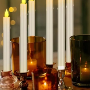 LED candles in glass holders, safety features.