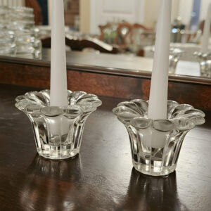 Vintage "Queen" Scalloped Glass Candleholder Pair