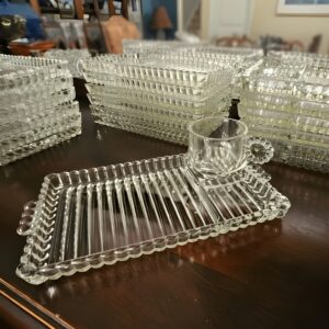 Hazel-Atlas "Ball & Rib" Crystal Snack Platter & Cup Set
