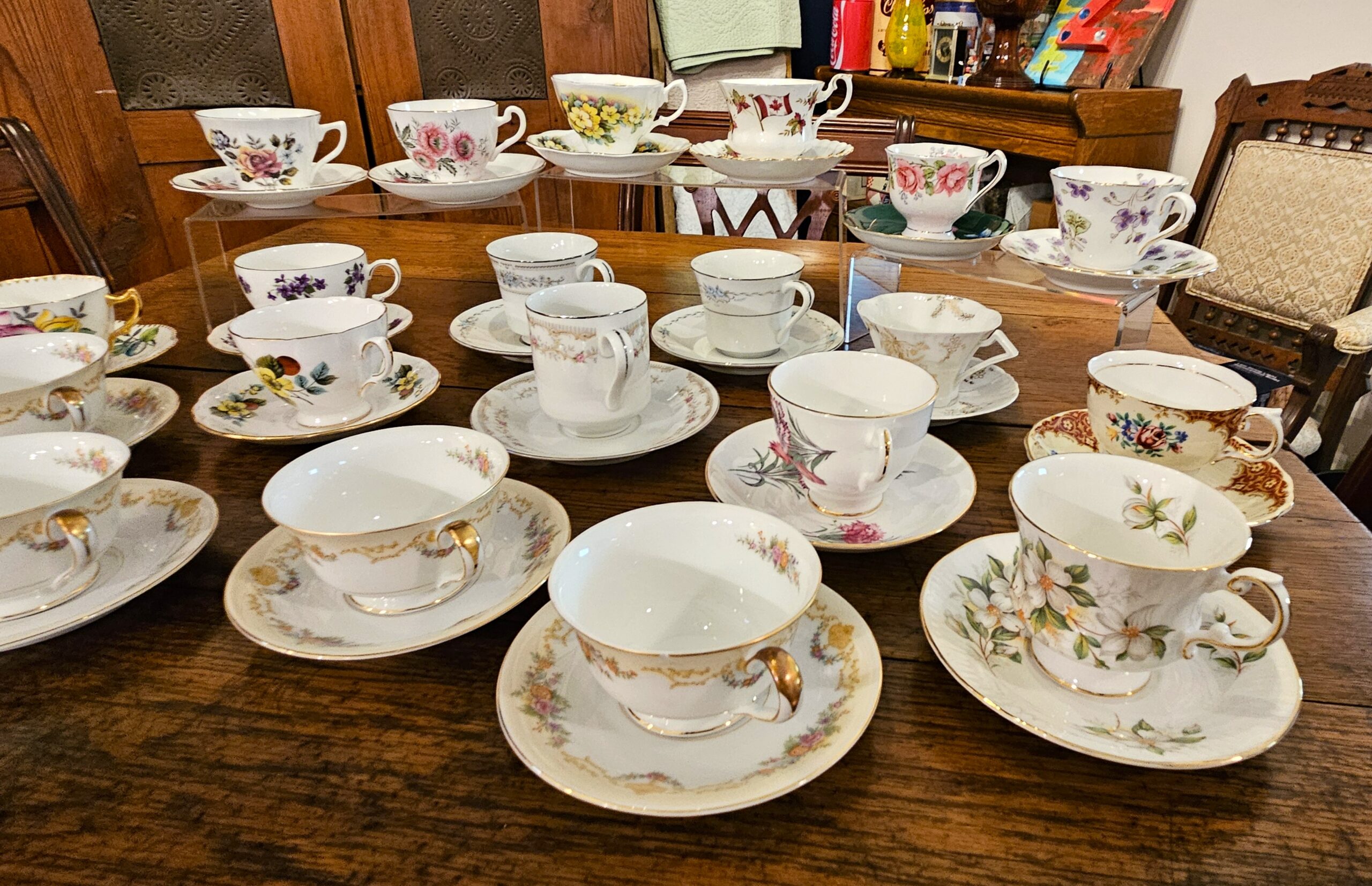 Curated Mismatched Vintage Fine Bone China Teacups & Saucers - Image 3