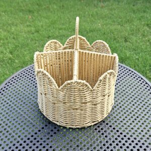 Scalloped Rattan 4-Compartment Caddy