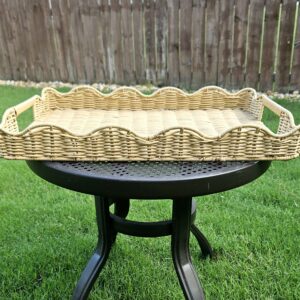 Large Rectangular Scalloped Rattan Tray